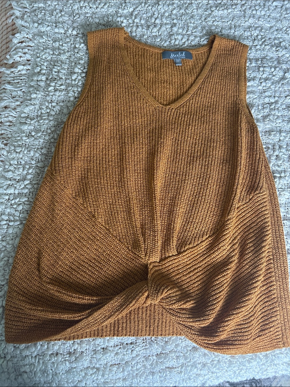 Marled Twist-Front V-Neck Sleeveless Top - Mustard